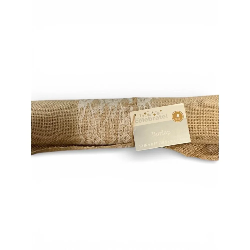 Celebrate Burlap Table Runner With Lace 12 In X 8 Ft Beige & White Rustic Weddin